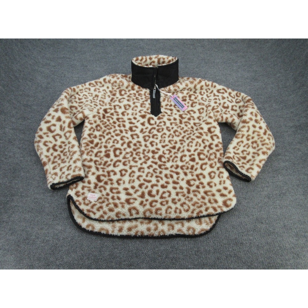 Simply Southern Womens Pullover NWT Relaxed Brown Leopard Print Quarter Zip Lrg
